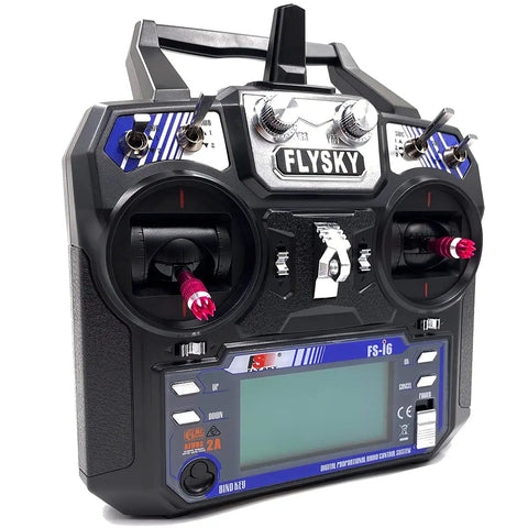 Six Channel 2.4GHz RC Transmitter With FS-iA6 Receiver for Helicopters, Planes, Quads, Glide Mode 2 Ready, close-up view