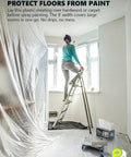 Massive Ultra Clear Painter Plastic Roll 9 By 400 Feet 0.31 Mil HDPE Sheeting With Hassle Free Dispenser Box used in room under ladder.