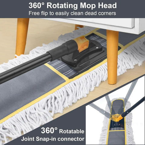 360° rotating mop head of Straight Up 24 Inch Commercial Dust Mop Heavy Duty Floor Duster with washable cotton pad.