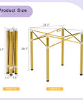 Adjustable Stainless Steel Table Legs Gold Finish Foldable Support Base For Coffee Desk Dining Table dimensions shown, 28.7in height.