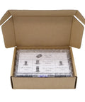 Open cardboard box showing Aluminum Extrusion Hardware Kit for 4040 and 4080 Frames, M8 Bolts and T Slot Nuts, 120 Pcs Black Finish