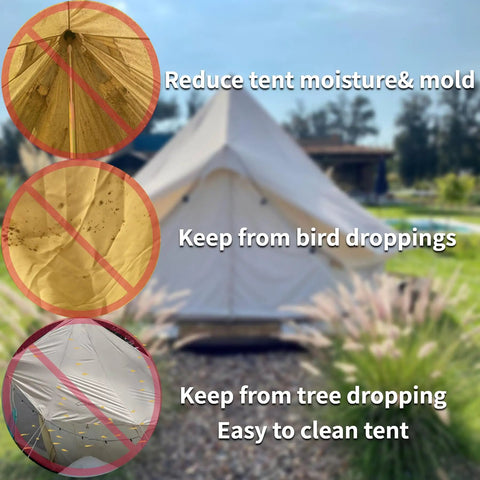 Heavy Duty Waterproof Rain Fly For Bell Tent Yurt Shelter, All Season Tarp Cover Shield With PU5000MM Coating on beige tent.