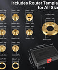 11-piece brass router bushing guide set with template and lock-nut adapter for Porter-Cable sub-bases in a black case