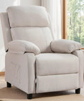 Cozy Linen Recliner Chair With Padded Deep Seat And Side Pockets in a bright living room setting, ideal for small spaces.