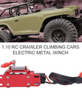 Rock Hard Red 1:10 Rc Crawler Winch Metal Cable Puller With Heavy Duty CNC Precision Design Fits Scx10 D90 D110 Tf2 Km2 Trucks And Off Road Jeeps For Serious Trail Crawling Adventures, red electric winch with mount