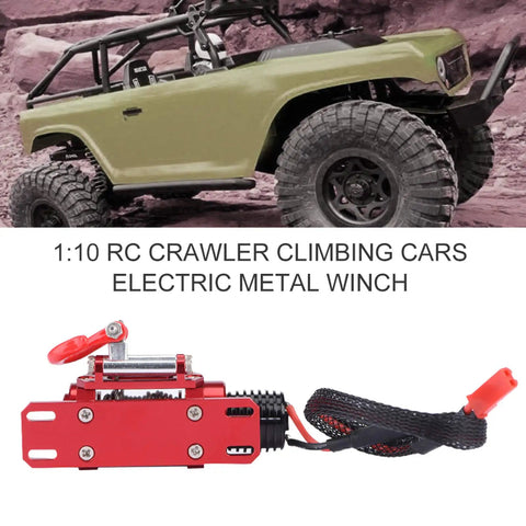 Rock Hard Red 1:10 Rc Crawler Winch Metal Cable Puller With Heavy Duty CNC Precision Design Fits Scx10 D90 D110 Tf2 Km2 Trucks And Off Road Jeeps For Serious Trail Crawling Adventures, red electric winch with mount
