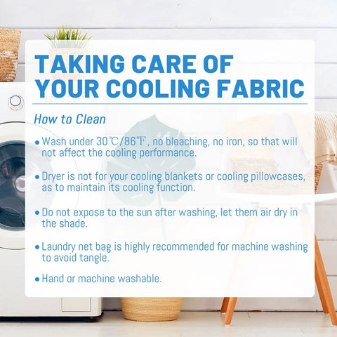 Care instructions for Upgraded Jade Fiber Cooling Throw Blanket With Q Max 0.5, lightweight summer bed cover, 50x70.