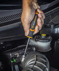 Hand using 20 Piece Phillips Slotted And Torx Screwdriver Set With Dual Material Handles And Speed Zone Grip in car engine