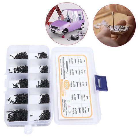 Beefy 1000Pcs Self Tapping Small Screws Assortment Kit with Carbon Steel Cross Pan Head Miniature Screws and Tweezers