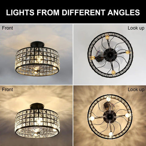 Industrial 18 Inch Ceiling Fan With Light Remote Control In Black Farmhouse Metal Cage With Wood Vintage Vibe Enclosed Ceiling Fan for living room shown from different angles