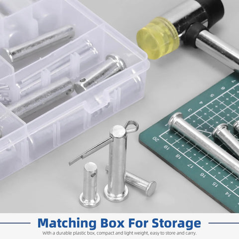 51-Piece Clevis Pins Set With 18 Sizes Flat Head Single Hole Zinc White Link Hinge Pins in divider box with tools