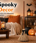 Floating Witch Broom 37 Inch Lit Up Dancing Broomstick With Motion Activation Touch Sensing Spooky Sounds Mute Mode Indoor Party Decor For Haunting Displays And Seasonal Cheer, straw broom in Halloween living room