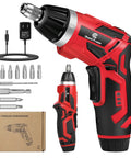Handy Rechargeable Cordless Electric Screwdriver Set With Six Plus One Torque Gears And Quarter Inch Self Lock Chuck Comes Loaded With Eleven Accessories Flashlight And Charger For All Your Daily Home Fix It Projects