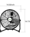 12 Inch High Velocity Floor Fan With Three Speeds Delivers Up To 1650 CFM Heavy Duty Metal Construction front view with dimensions