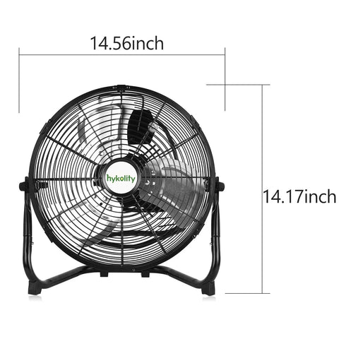 12 Inch High Velocity Floor Fan With Three Speeds Delivers Up To 1650 CFM Heavy Duty Metal Construction front view with dimensions