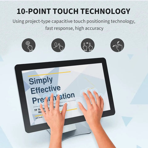 Big Time 17.3 Inch Android 12 Touchscreen Monitor Tablet With FHD 1080p Display, Wifi And Bluetooth, 4GB Ram Storage demonstrating 10-point touch technology.