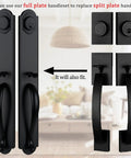 Matte Black Double Door Handle Set with Keyed and Dummy Latches, Zinc Alloy Durable Finish, Movable Hole Position Fits US Doors