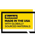 Scotch packaging highlighting 'Made in the USA with Globally Sourced Materials' on a yellow and black design.