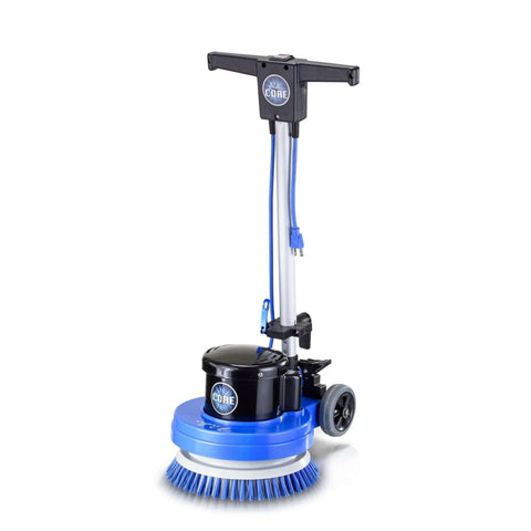Core 13 Inch Electric Floor Buffer Scrubber And Polisher, heavy duty cleaning machine for all surfaces, shown with attached brush pad