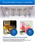 No Fuss Countertop Ice Maker Rolling Out Rapid Chill With Fifteen Kilos Daily Output And Snappy Nine Cube Runs showing small and large cylindrical ice cubes.