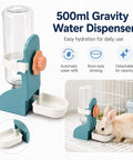 Heavy Duty 2 In 1 Hanging Hay Rack And Water Bottle Combo With Spacious Food Bowl For Bunnies Guinea Pigs Chinchillas And Little Critters Keeping Cages Clean, featuring 500ml gravity water dispenser.
