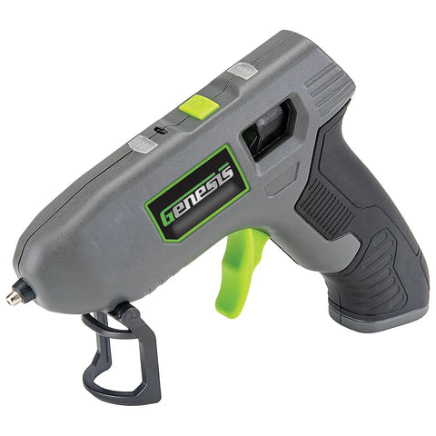 Genesis Cordless Hot Glue Gun With Quick 25 Second Preheat USB Charge shown in ergonomic design with drip-free nozzle