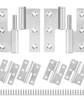 Premium Lift Off Hinges For Interior Doors, 3 Inch Brushed Stainless Steel Toggle Set with screws and removable pins.