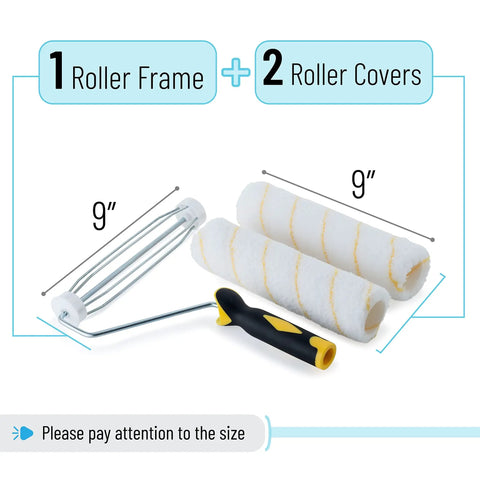 Paint Roller Kit With Nine Inch Frame And Two Microfiber Covers For Walls Ceilings And Floors One Half Inch Nap Designed For Fast DIY Home Painting Projects With Easy Grip Handle And Smooth Application