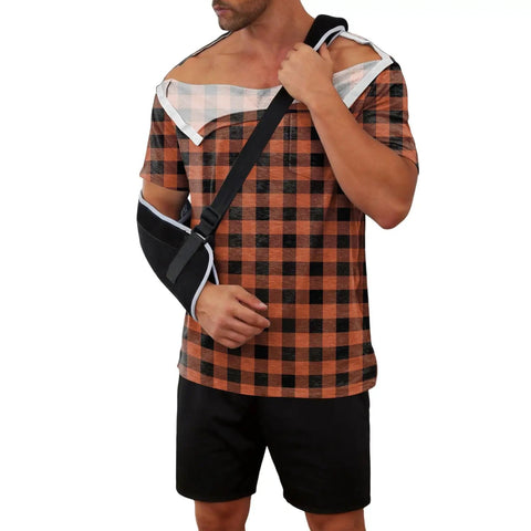 Post Surgery Shirt For Men With Shoulder Recovery Easy Dress Snap Design Side Snap Adaptive Tee With Pockets Tear Away