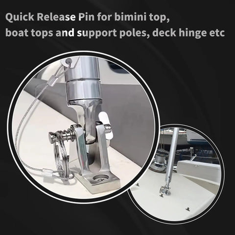 Marine Quick Release Pins One Quarter Inch Diameter With Drop Cam And Spring, 0.9 Inch Usable Length, 316 Stainless Steel, Beefy Boat Hardware Pack Of Four For Boats And Yachts attached to deck hinge