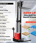 Built Different Full Electric Pallet Stacker With 2640 Pound Capacity And Lithium Battery Walkie System Featuring 118 Inch Lift Height in warehouse.