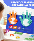 Hands On Preschool Math Toy Set with desktop number board, colorful cards, and addition activity for toddlers and early learners.