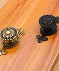 Brass Cabinet Knobs Set With Vintage Mushroom Backplates Easy Install Dresser Pull Handles For Kitchen Cupboard Wardrobe Cabinets Gold Finish Retro Style 4 Pieces on wood surface