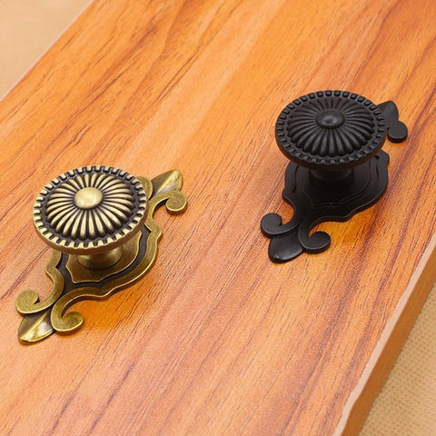 Brass Cabinet Knobs Set With Vintage Mushroom Backplates Easy Install Dresser Pull Handles For Kitchen Cupboard Wardrobe Cabinets Gold Finish Retro Style 4 Pieces on wood surface