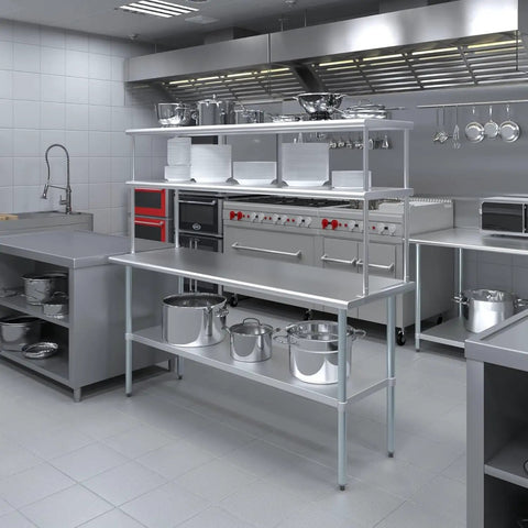 Heavy Duty Stainless Steel Double Overshelf For Commercial Prep Tables Certified Top Shelf Kitchen Storage Rack Connector For 18 By 72 Inch Workstations With No Sweat Setup