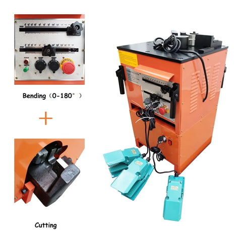 Control panel and foot switches of the Badass 110V 1700W Electric Rebar Bender And Cutting Machine for round steel rods.