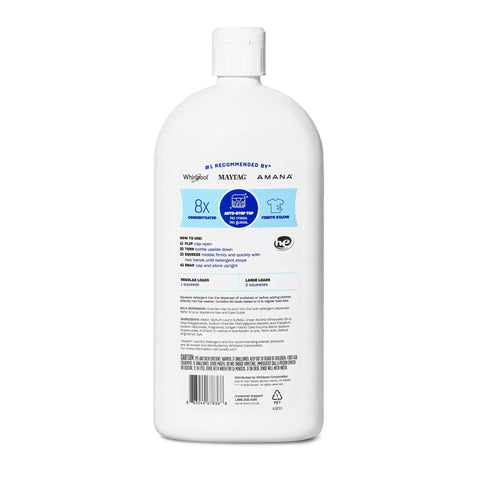 Back view of Smells Like Clean Laundry HE Ultra Concentrated Liquid Detergent bottle showing label details and usage instructions