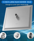 High Flow 12 Inch Rain Shower Head With Stainless Steel Square Waterfall Design, Brushed Nickel Finish