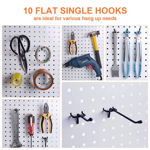 Pegboard Organizer Kit 18 Pack With Hooks Baskets Cups And Trays For Garage Workshop And Craft Room Universal One Eighth And One Quarter Inch Pegboards displaying hooks and tools.