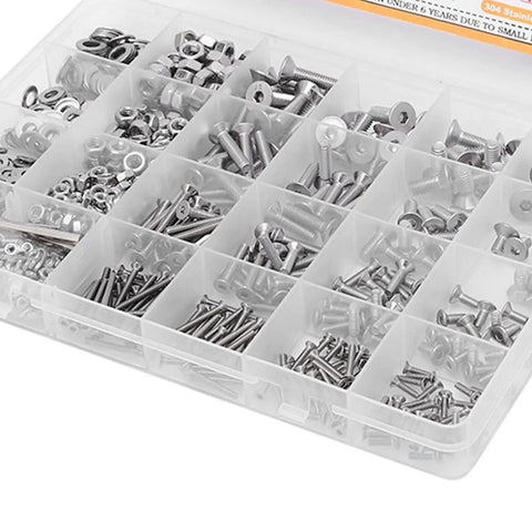 Stainless Steel Bolt Nut Washer Kit With Storage Box M2 M3 M4 M5 Assortment Set For DIY Projects Shockproof Durable Fasteners That Are Easy To Use And Keep Your Hardware Organized. open organizer with mixed screws, nuts, and washers