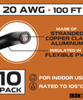 Heavy Duty 20 Gauge Speaker Wire 1000 Ft Pack Ten Roll Assortment 100 Ft Per Roll Copper Clad Aluminum Primary Wire