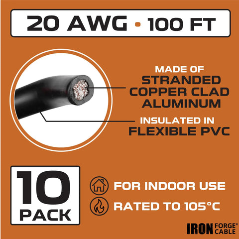 Heavy Duty 20 Gauge Speaker Wire 1000 Ft Pack Ten Roll Assortment 100 Ft Per Roll Copper Clad Aluminum Primary Wire