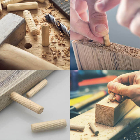 240 Piece Wood Dowels Kit With Sizes One Quarter Inch, Five Sixteenths Inch, And Three Eighths Inch, Tapered Ends With Beveled Grooves
