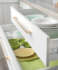 Open kitchen drawers with 6 Pack 10 Inch Hole Centers Brushed Brass Cabinet Pulls Set For Cabinets And Drawers Zinc Alloy Gold Hardware.