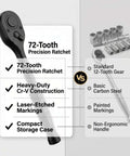 Heavy Duty 3/8 Inch Drive Impact Socket Set With Extensive 64 Piece 6 Point Cr-V Deep And Shallow SAE Metric Kit Plus Extension Bars For Tough Job Site Wrenching And Auto Repair Hacks. 72-tooth ratchet and sockets
