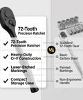 Rock Solid 3/8 Inch Drive Impact Socket Set With 64 Pieces SAE Metric Deep Shallow Cr-V Steel Kit Extension Bars Heavy Duty Tools For All Your Auto Jobs. 72-tooth ratchet and sockets