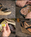 Professional Grade Footwear Glue With Instant Bond And Clear Flexible Finish A Quick No Clamp Needed Fast Acting Adhesive shown repairing a sandal