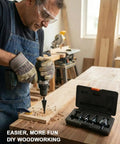 Man using drill with Four Spiral Flute Step Drill Bit Set From Eighth Inch To One And Three Eighths Inch Five Pieces HSS Unibits