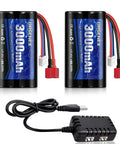 Pair of 7.4V 3000mAh Li-ion RC batteries with Dean T plug for WLtoys, with USB charger