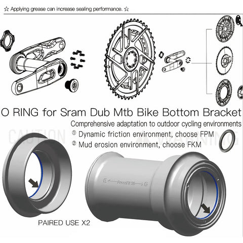Diagram of O Ring Replacement Kit For MTB Bottom Bracket Sealing Repair Includes Six FPM O Rings And Six FKM O Rings In One Package